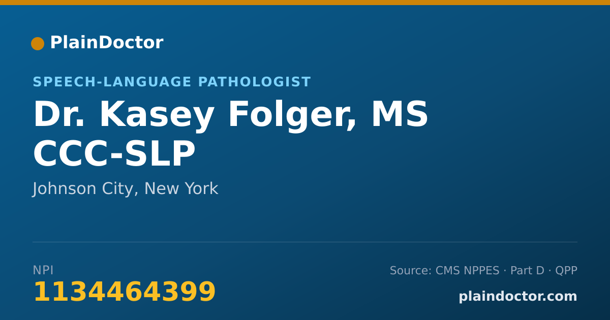 Shareable card for Kasey Folger, MS CCC-SLP - Speech-Language Pathologist, Johnson City, NY
