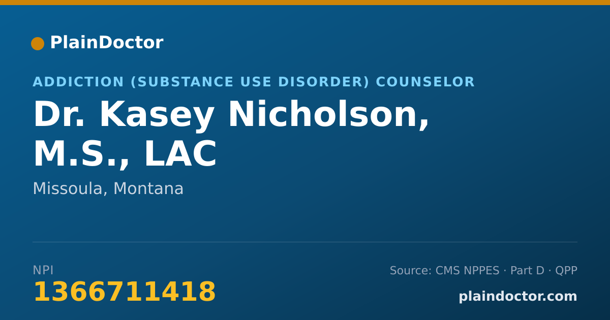 Shareable card for Kasey Nicholson, M.S., LAC - Addiction (Substance Use Disorder) Counselor, Missoula, MT