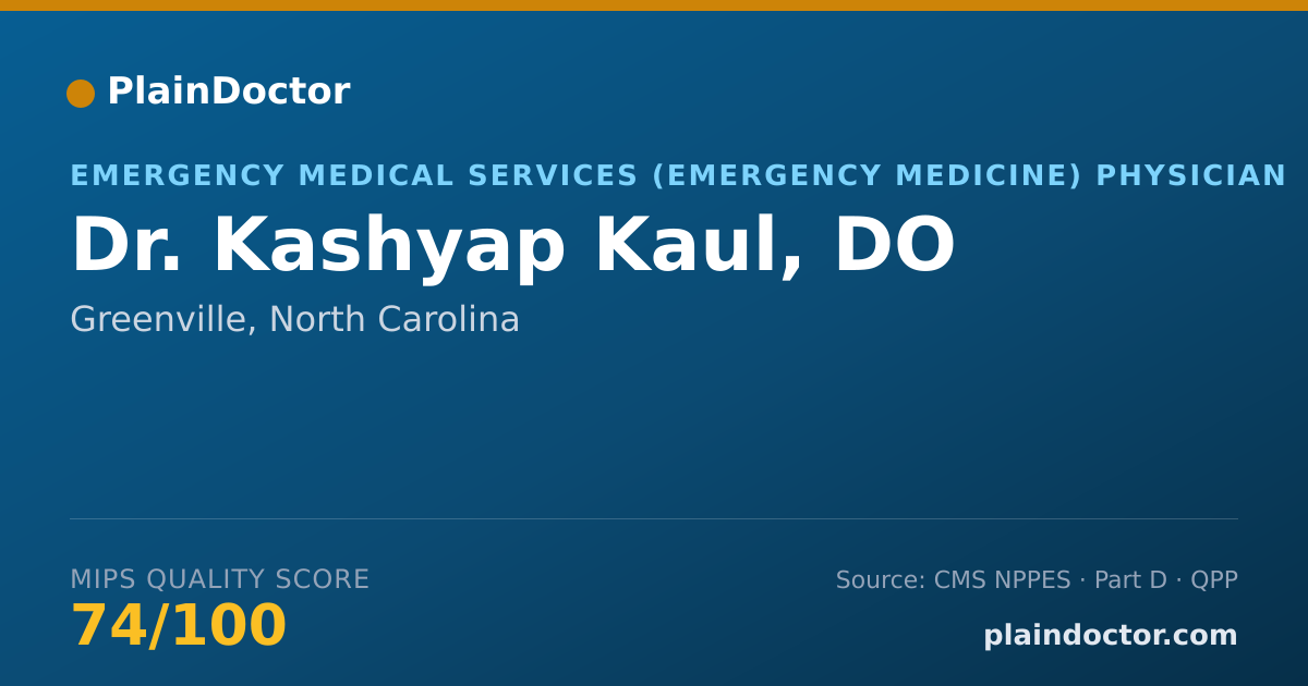 Shareable card for Kashyap Kaul, DO - Emergency Medical Services (Emergency Medicine) Physician, Greenville, NC