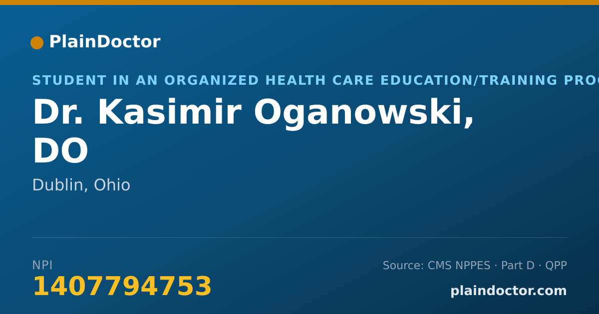 Shareable card for Kasimir Oganowski, DO - Student in an Organized Health Care Education/Training Program, Dublin, OH