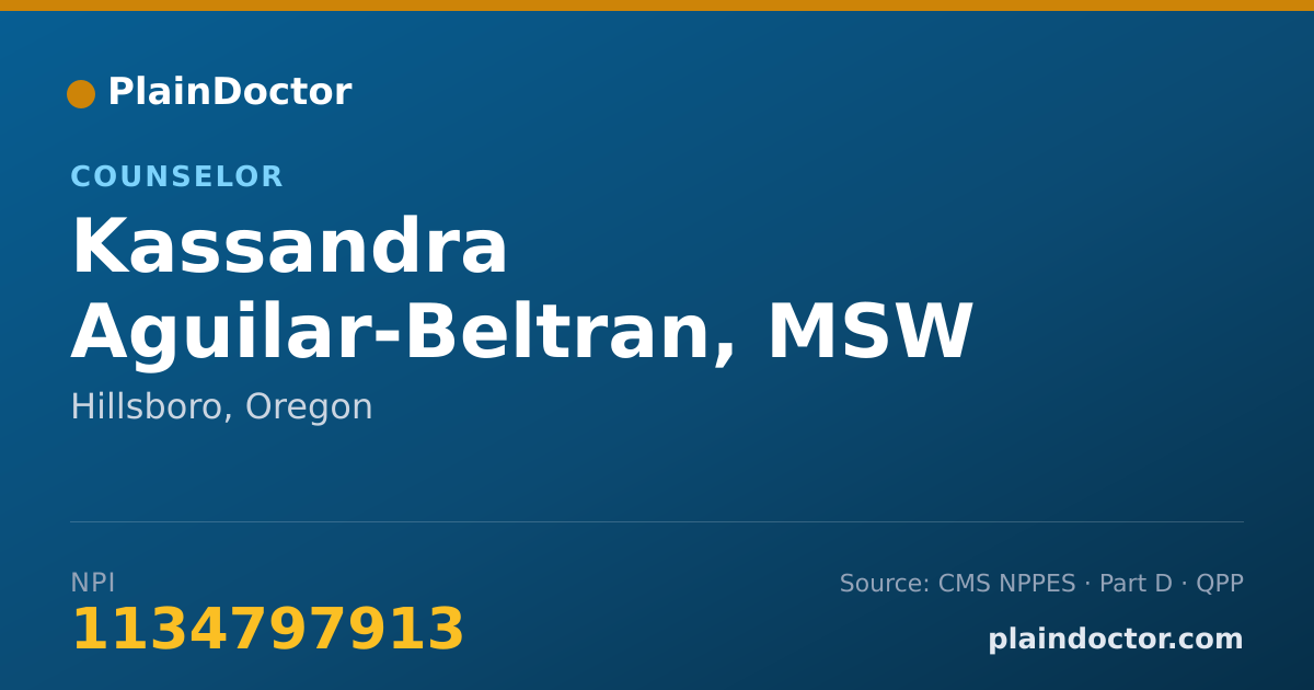 Shareable card for Kassandra Aguilar-Beltran, MSW - Counselor, Hillsboro, OR