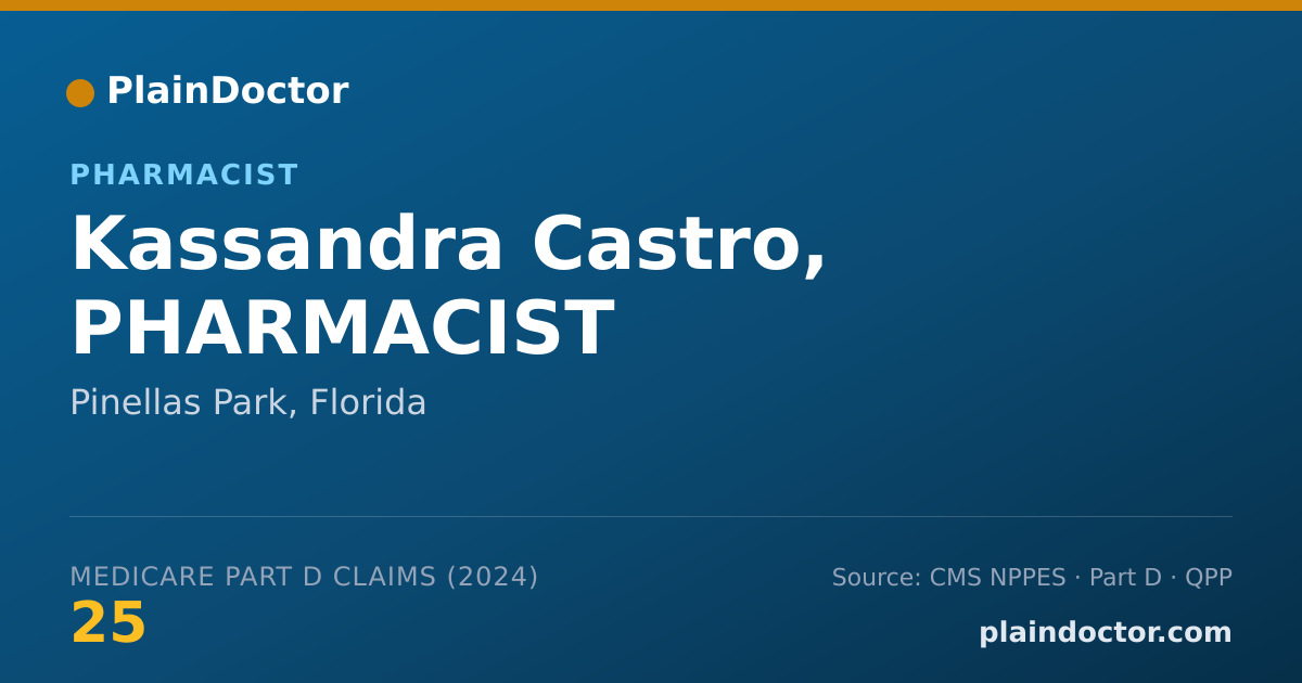 Shareable card for Kassandra Castro, PHARMACIST - Student in an Organized Health Care Education/Training Program, Pinellas Park, FL