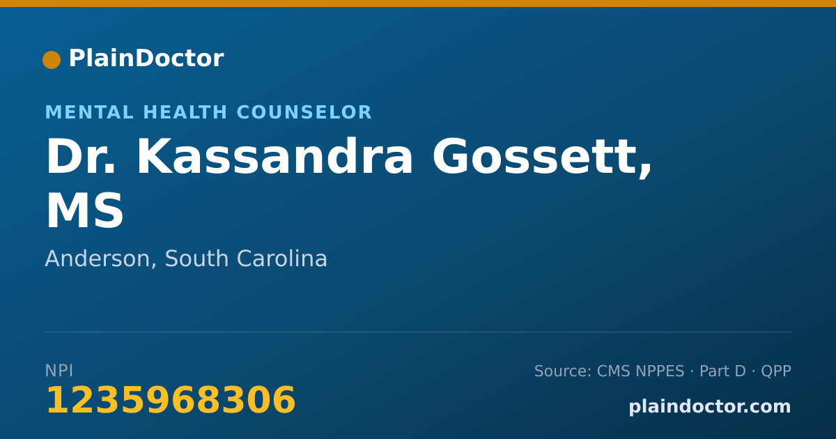 Shareable card for Kassandra Gossett, MS - Mental Health Counselor, Anderson, SC