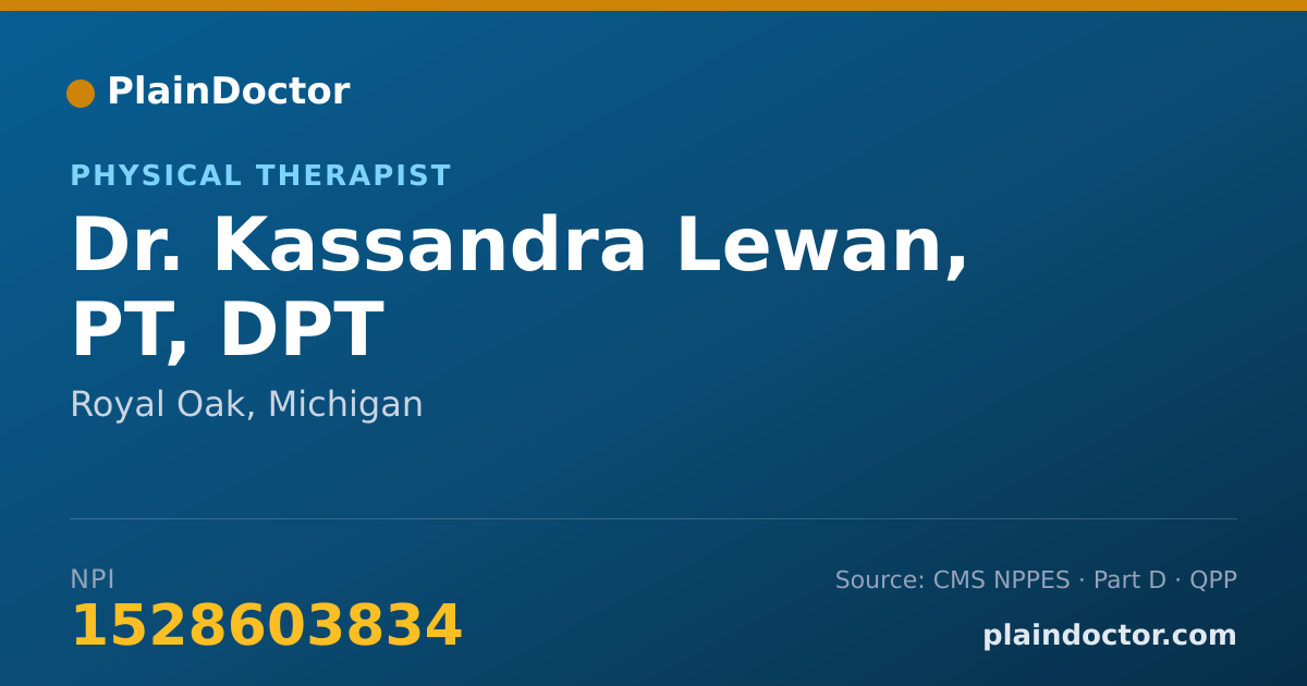Shareable card for Kassandra Lewan, PT, DPT - Physical Therapist, Royal Oak, MI