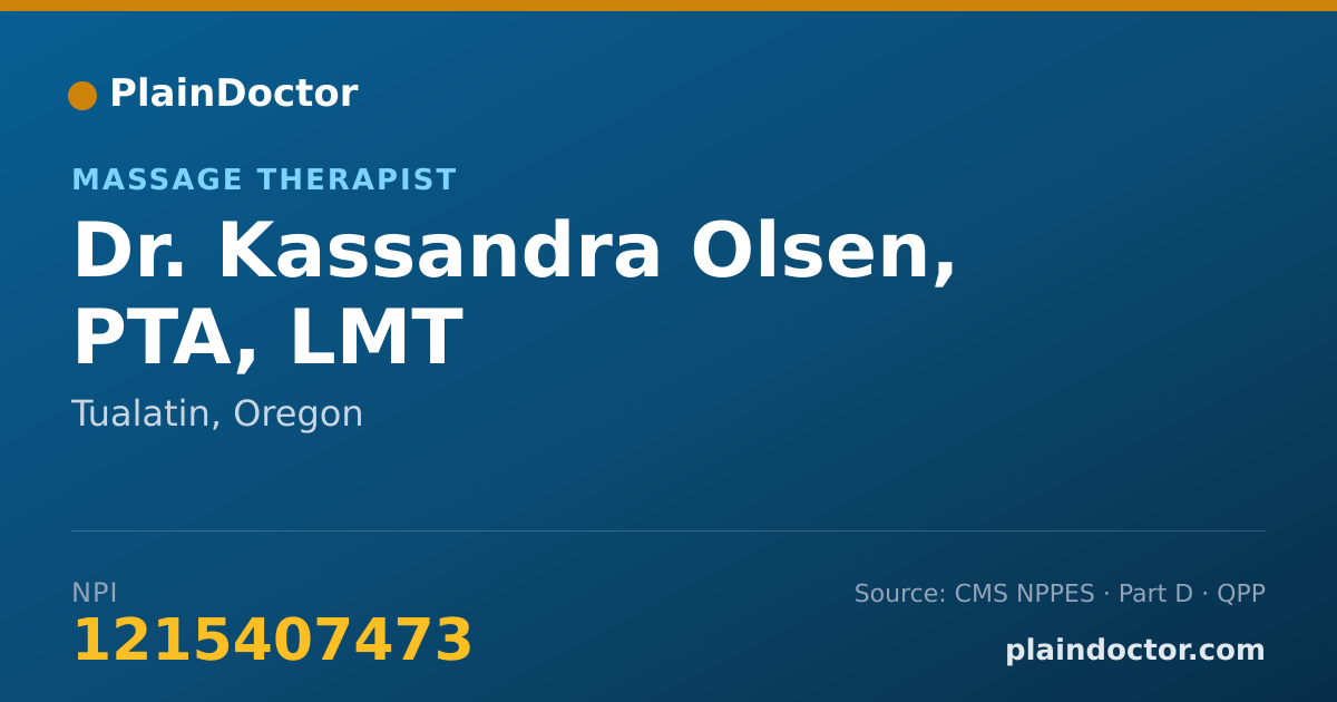 Shareable card for Kassandra Olsen, PTA, LMT - Massage Therapist, Tualatin, OR