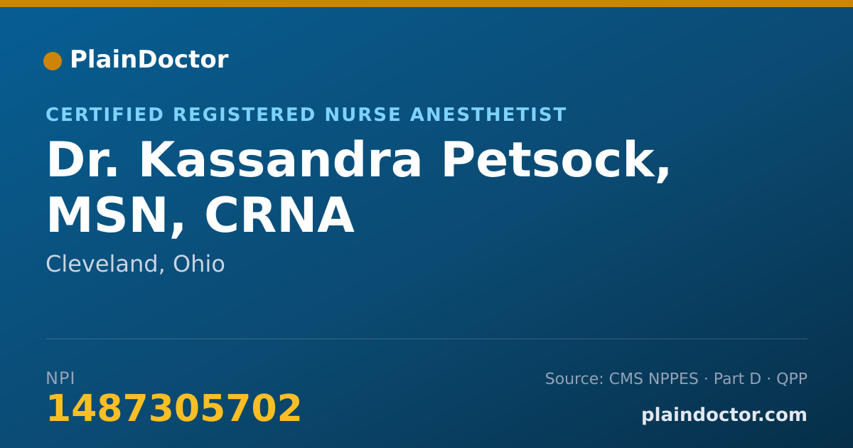 Shareable card for Kassandra Petsock, MSN, CRNA - Certified Registered Nurse Anesthetist, Cleveland, OH