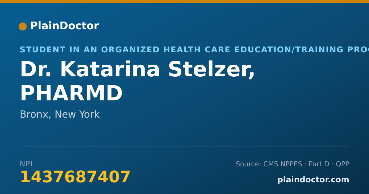 Shareable card for Katarina Stelzer, PHARMD - Student in an Organized Health Care Education/Training Program, Bronx, NY