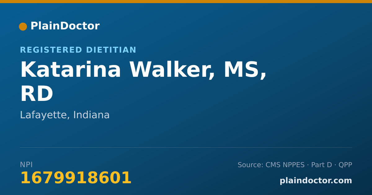 Shareable card for Katarina Walker, MS, RD - Registered Dietitian, Lafayette, IN