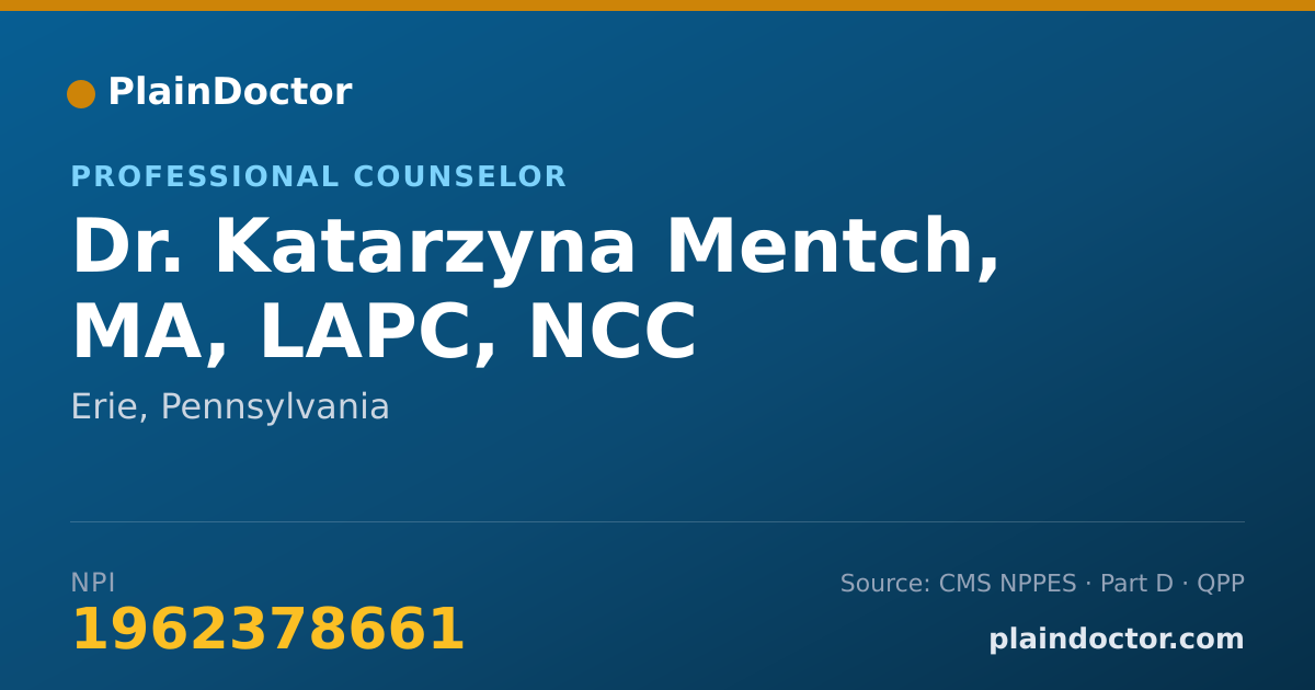 Shareable card for Katarzyna Mentch, MA, LAPC, NCC - Professional Counselor, Erie, PA