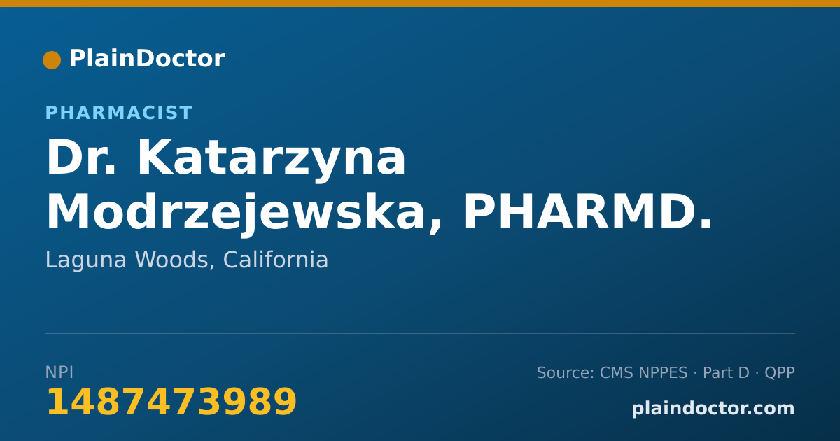 Shareable card for Katarzyna Modrzejewska, PHARMD. - Pharmacist, Laguna Woods, CA