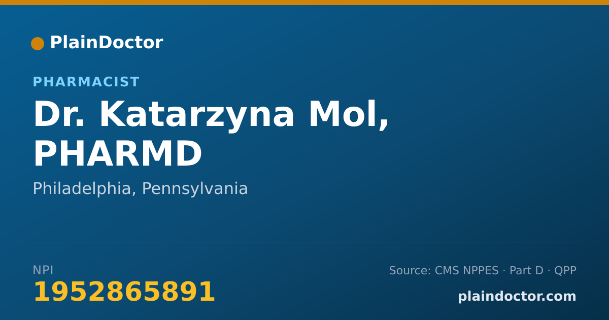 Shareable card for Katarzyna Mol, PHARMD - Pharmacist, Philadelphia, PA