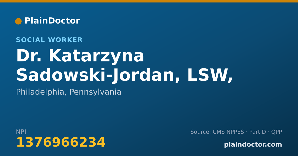 Shareable card for Katarzyna Sadowski-Jordan, LSW, CPRP - Social Worker, Philadelphia, PA
