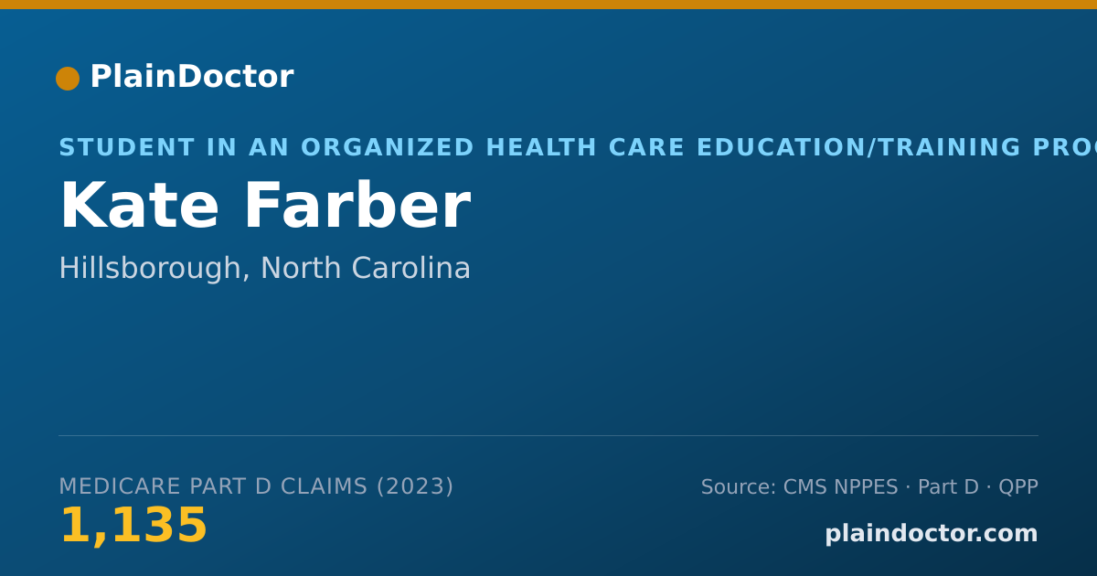 Shareable card for Kate Farber - Student in an Organized Health Care Education/Training Program, Hillsborough, NC
