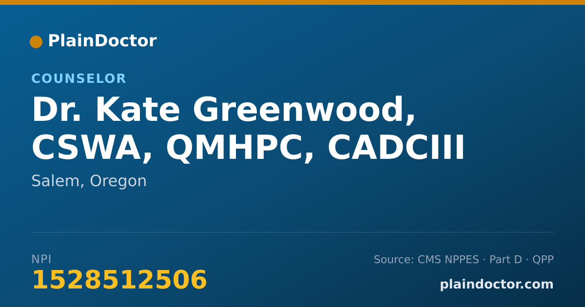 Shareable card for Kate Greenwood, CSWA, QMHPC, CADCIII - Counselor, Salem, OR