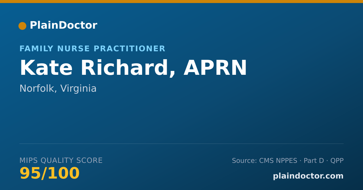 Shareable card for Kate Richard, APRN - Family Nurse Practitioner, Norfolk, VA