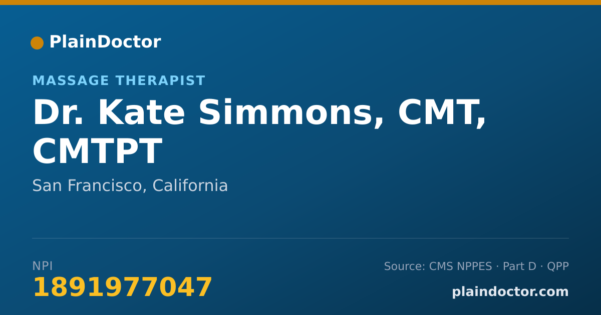 Shareable card for Kate Simmons, CMT, CMTPT - Massage Therapist, San Francisco, CA