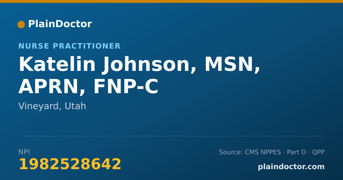Shareable card for Katelin Johnson, MSN, APRN, FNP-C - Nurse Practitioner, Vineyard, UT