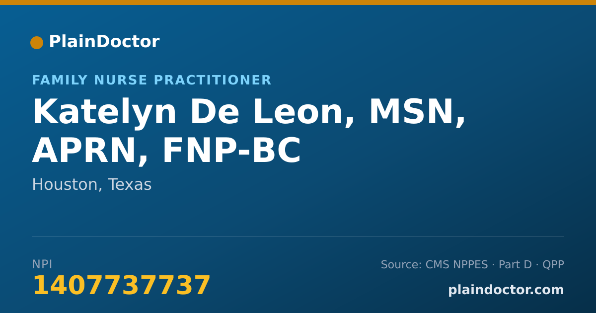 Shareable card for Katelyn De Leon, MSN, APRN, FNP-BC - Family Nurse Practitioner, Houston, TX