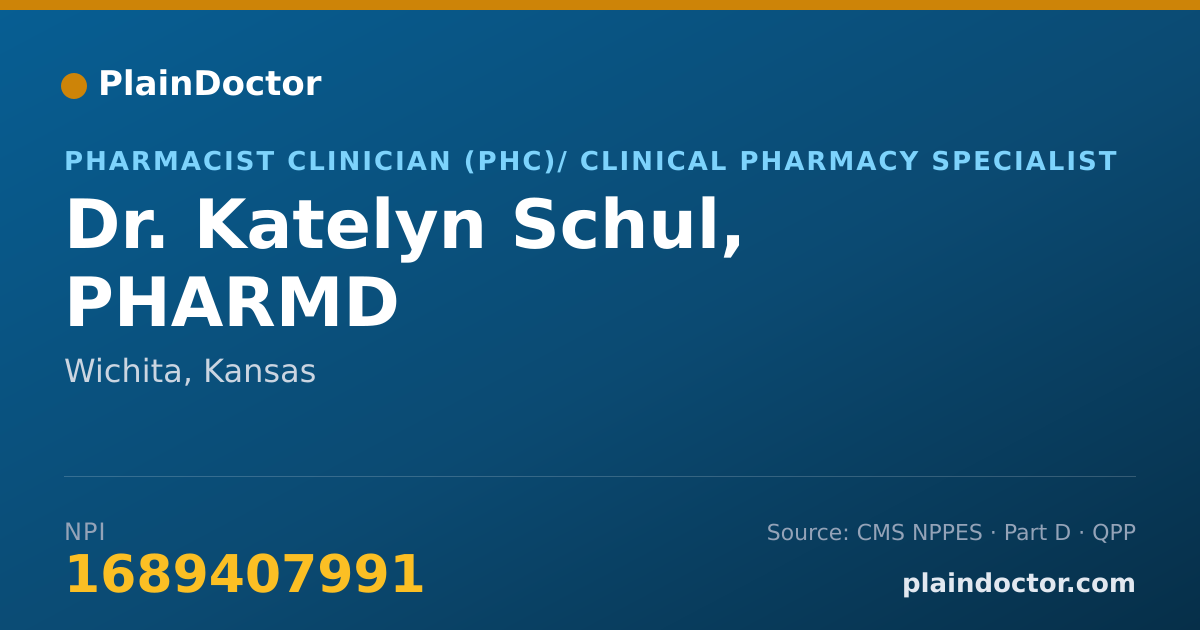 Shareable card for Katelyn Schul, PHARMD - Pharmacist Clinician (PhC)/ Clinical Pharmacy Specialist, Wichita, KS