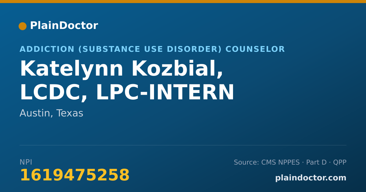 Shareable card for Katelynn Kozbial, LCDC, LPC-INTERN - Addiction (Substance Use Disorder) Counselor, Austin, TX