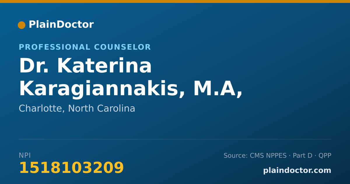 Shareable card for Katerina Karagiannakis, M.A, NCC, LPC - Professional Counselor, Charlotte, NC