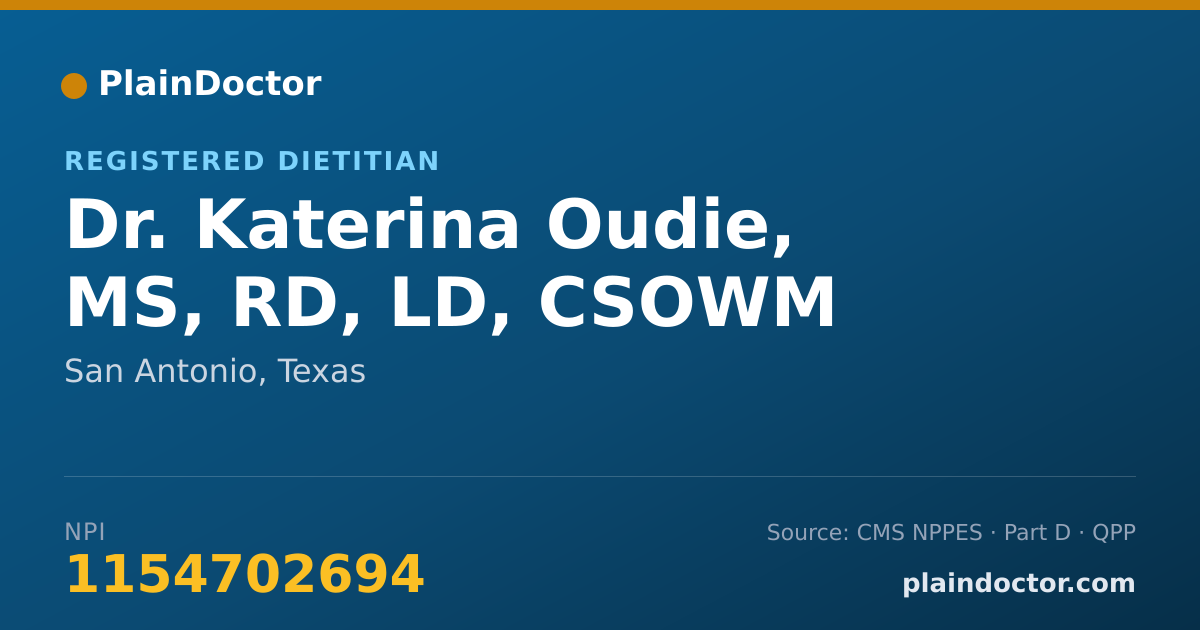 Shareable card for Katerina Oudie, MS, RD, LD, CSOWM - Registered Dietitian, San Antonio, TX