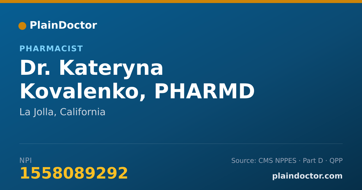 Shareable card for Kateryna Kovalenko, PHARMD - Pharmacist, La Jolla, CA
