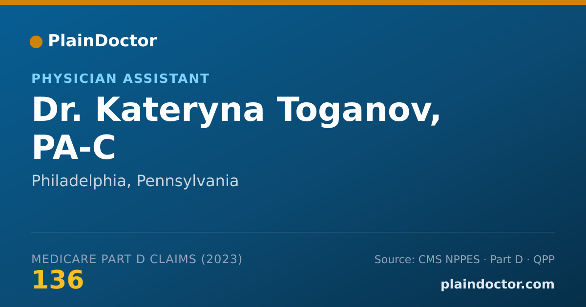 Shareable card for Kateryna Toganov, PA-C - Physician Assistant, Philadelphia, PA