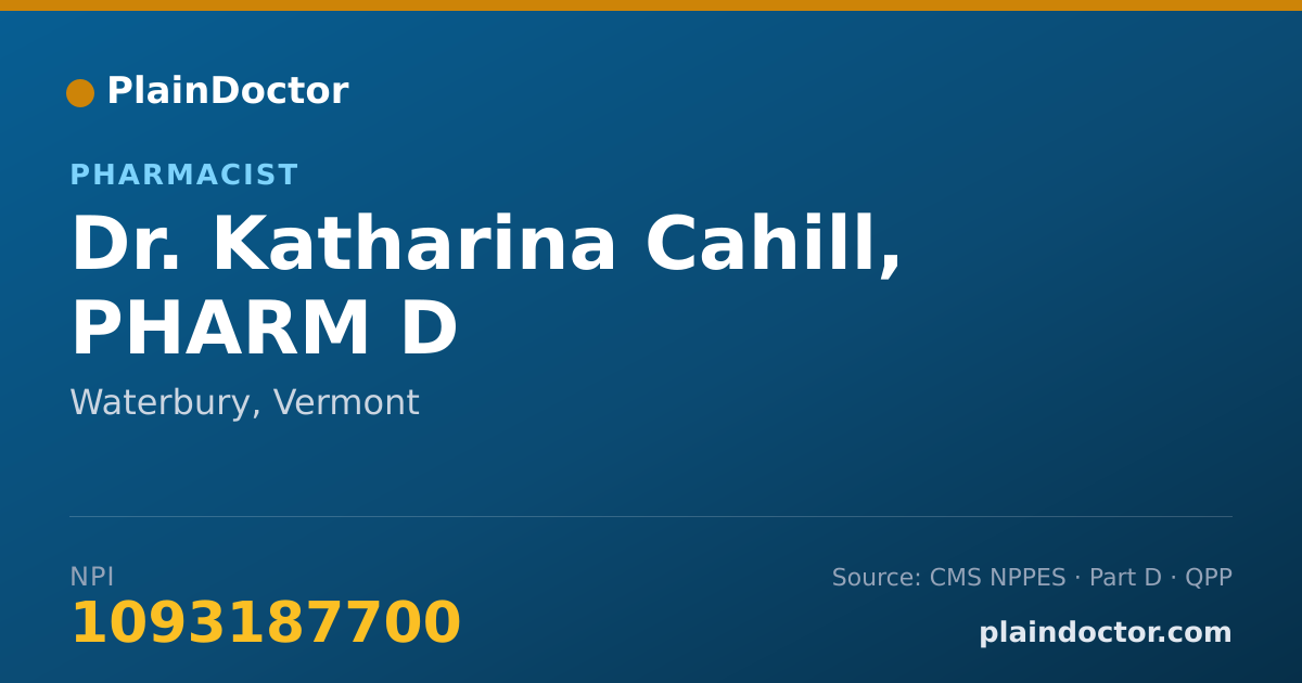 Shareable card for Katharina Cahill, PHARM D - Pharmacist, Waterbury, VT