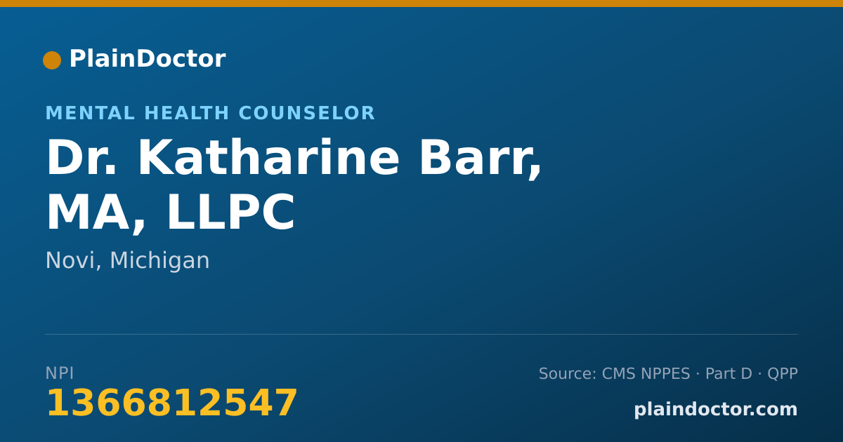 Shareable card for Katharine Barr, MA, LLPC - Mental Health Counselor, Novi, MI