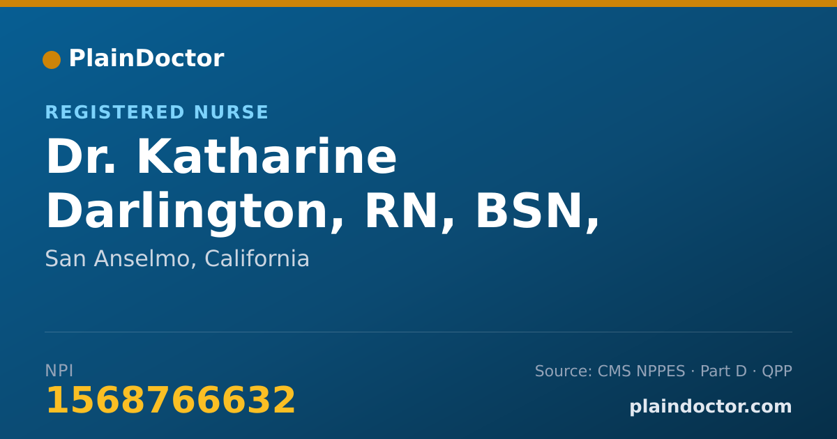 Shareable card for Katharine Darlington, RN, BSN, MBA - Registered Nurse, San Anselmo, CA