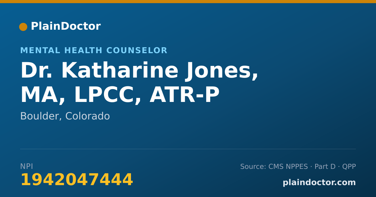 Shareable card for Katharine Jones, MA, LPCC, ATR-P - Mental Health Counselor, Boulder, CO