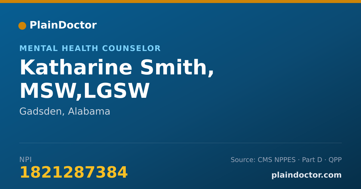 Shareable card for Katharine Smith, MSW,LGSW - Mental Health Counselor, Gadsden, AL