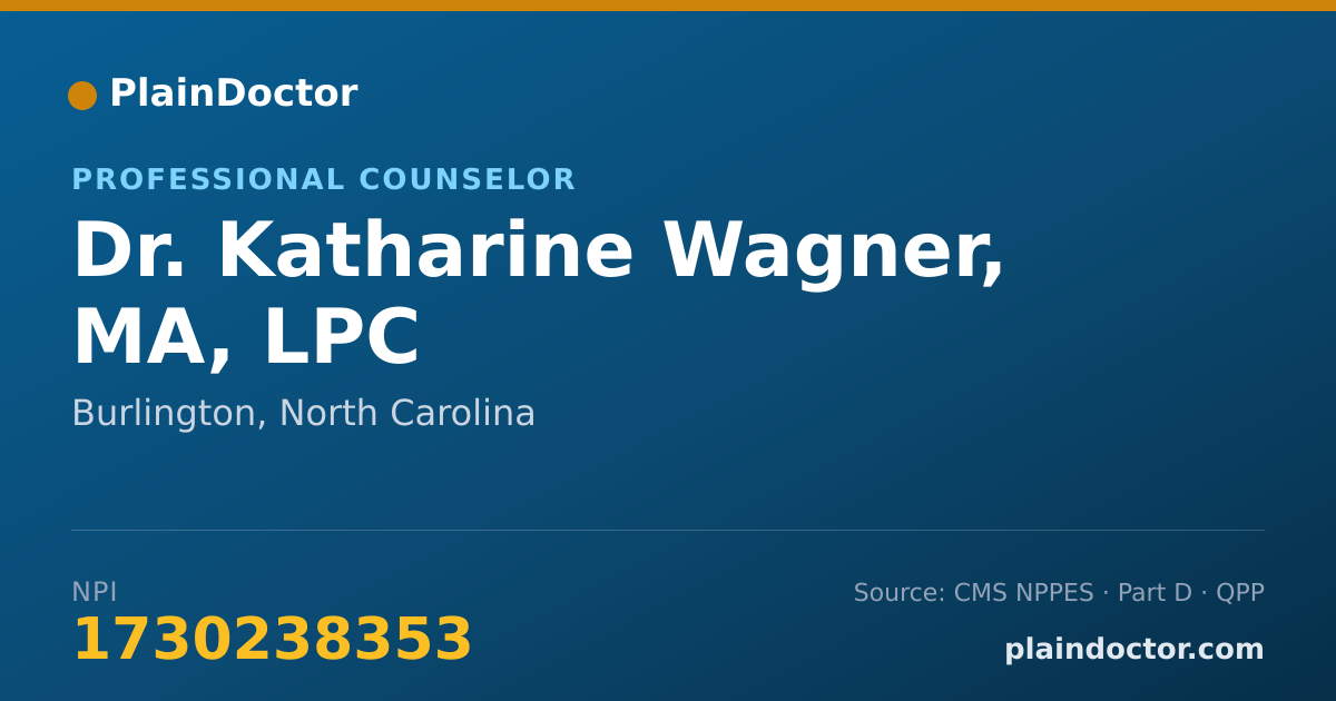 Shareable card for Katharine Wagner, MA, LPC - Professional Counselor, Burlington, NC
