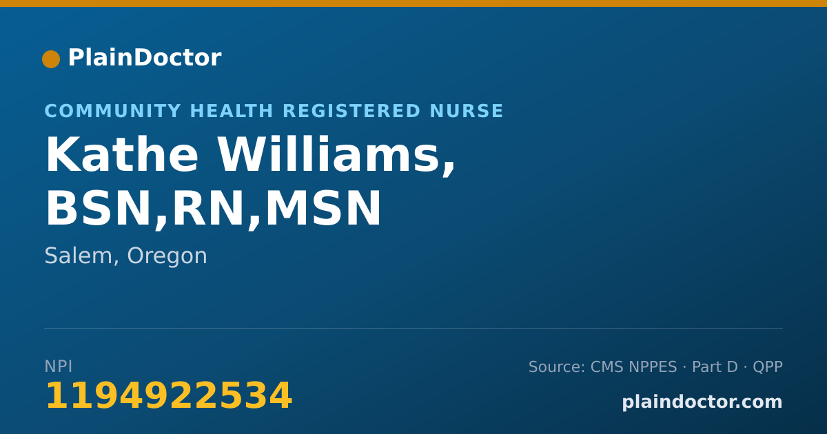 Shareable card for Kathe Williams, BSN,RN,MSN - Community Health Registered Nurse, Salem, OR