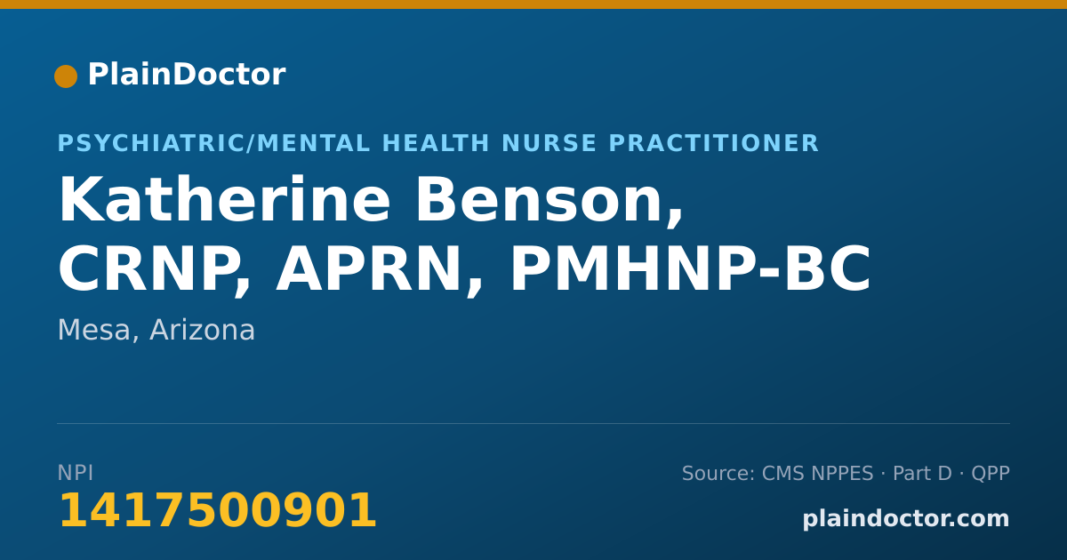 Shareable card for Katherine Benson, CRNP, APRN, PMHNP-BC - Nurse Practitioner, Mesa, AZ