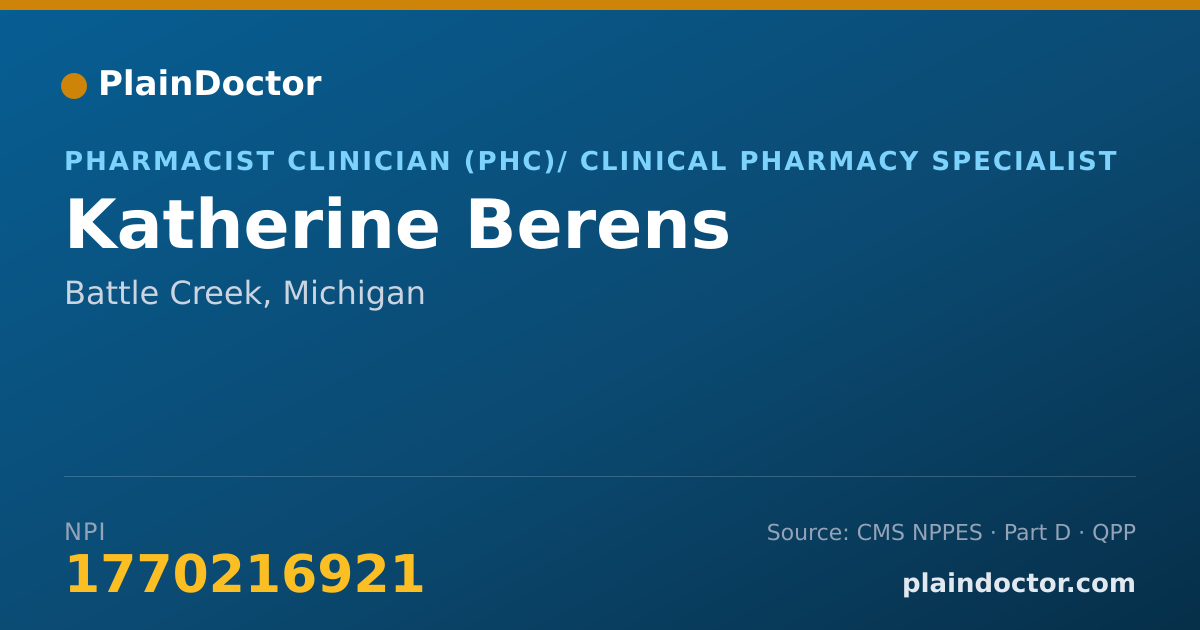 Shareable card for Katherine Berens - Pharmacist Clinician (PhC)/ Clinical Pharmacy Specialist, Battle Creek, MI