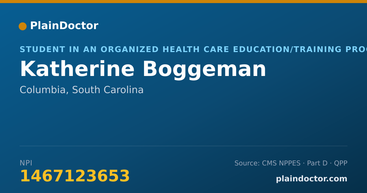 Shareable card for Katherine Boggeman - Student in an Organized Health Care Education/Training Program, Columbia, SC