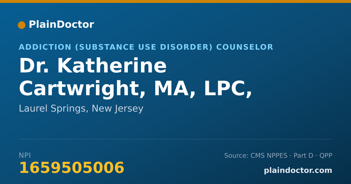 Shareable card for Katherine Cartwright, MA, LPC, LCADC, NCC - Addiction (Substance Use Disorder) Counselor, Laurel Springs, NJ