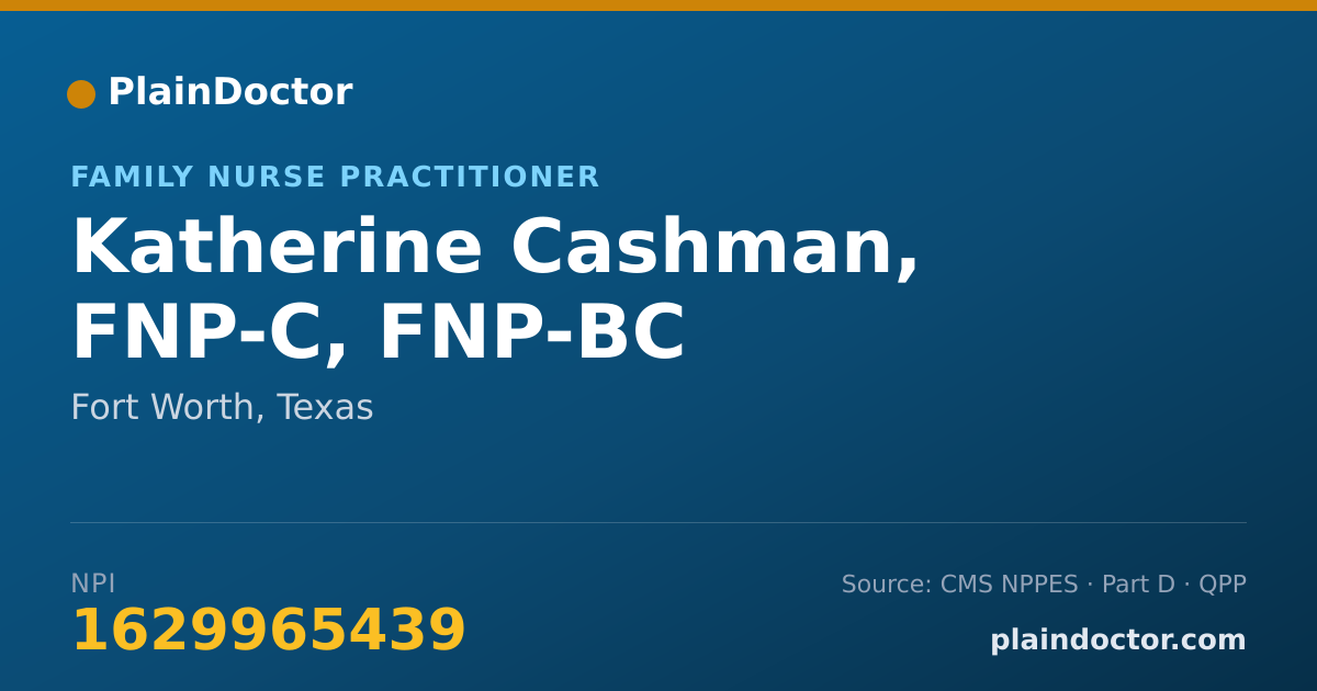 Shareable card for Katherine Cashman, FNP-C, FNP-BC - Family Nurse Practitioner, Fort Worth, TX