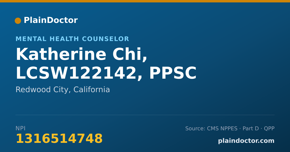 Shareable card for Katherine Chi, LCSW122142, PPSC - Mental Health Counselor, Redwood City, CA