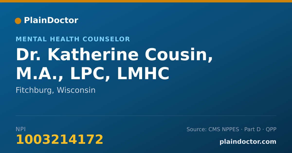 Shareable card for Katherine Cousin, M.A., LPC, LMHC - Mental Health Counselor, Fitchburg, WI