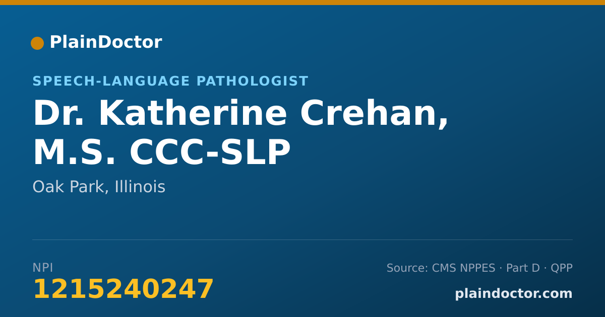 Shareable card for Katherine Crehan, M.S. CCC-SLP - Speech-Language Pathologist, Oak Park, IL