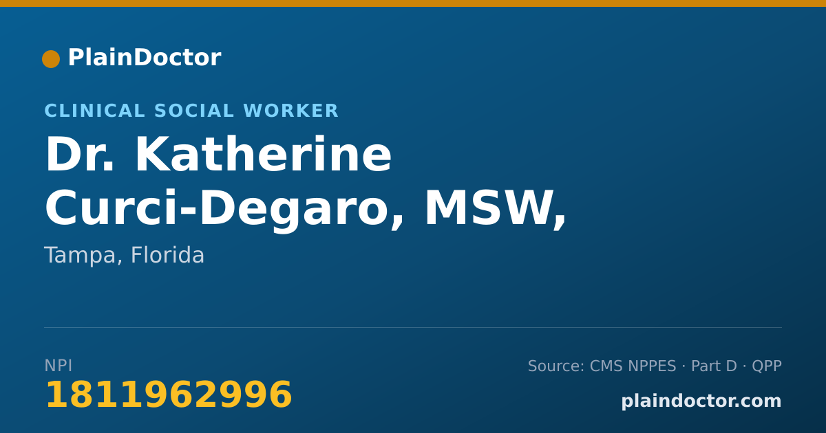 Shareable card for Katherine Curci-Degaro, MSW, LCSW - Clinical Social Worker, Tampa, FL