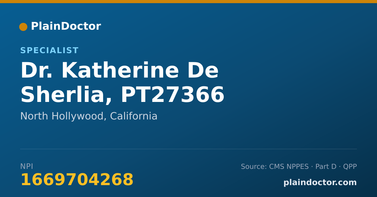 Shareable card for Katherine De Sherlia, PT27366 - Specialist, North Hollywood, CA