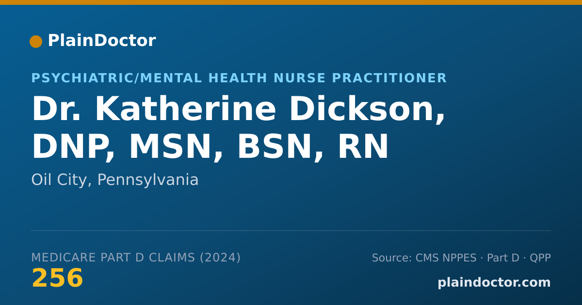 Shareable card for Katherine Dickson, DNP, MSN, BSN, RN - Psychiatric/Mental Health Nurse Practitioner, Oil City, PA