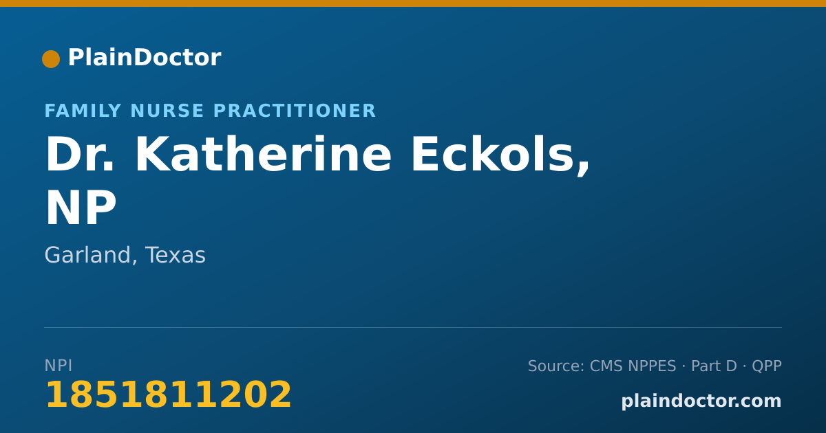 Shareable card for Katherine Eckols, NP - Family Nurse Practitioner, Garland, TX