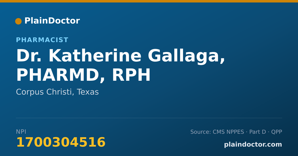 Shareable card for Katherine Gallaga, PHARMD, RPH - Pharmacist, Corpus Christi, TX