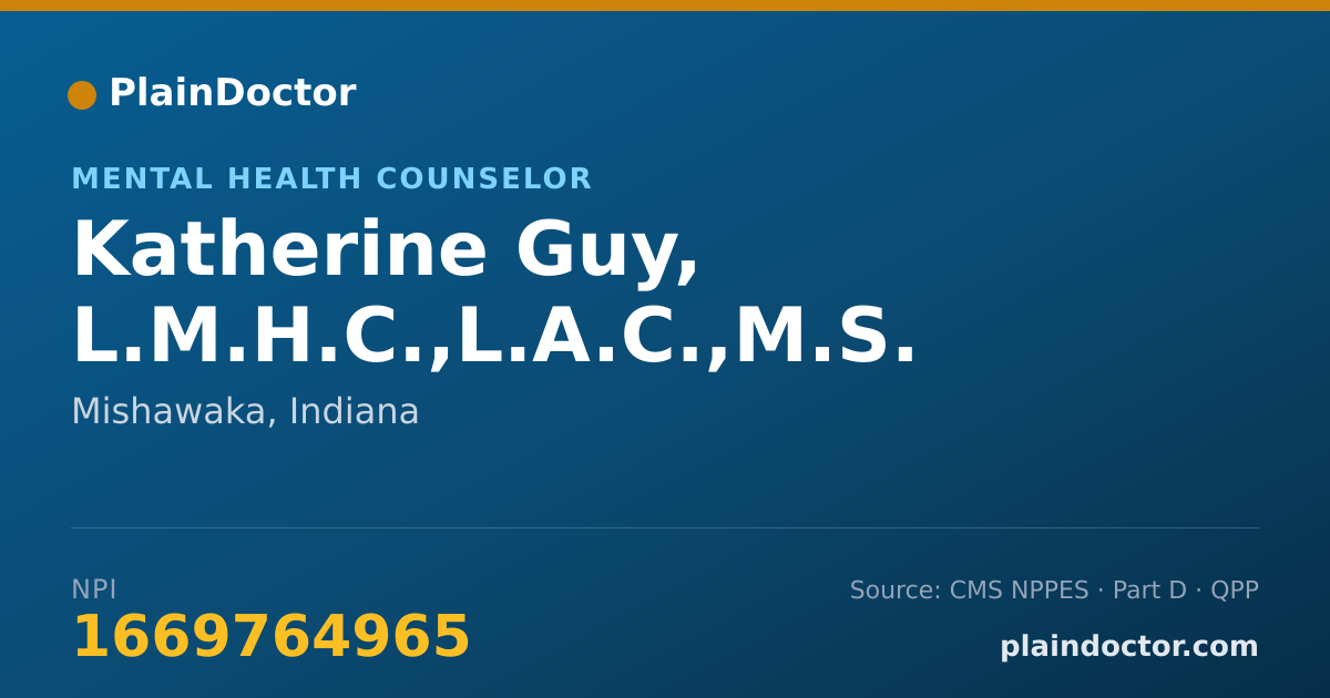 Shareable card for Katherine Guy, L.M.H.C.,L.A.C.,M.S. - Mental Health Counselor, Mishawaka, IN