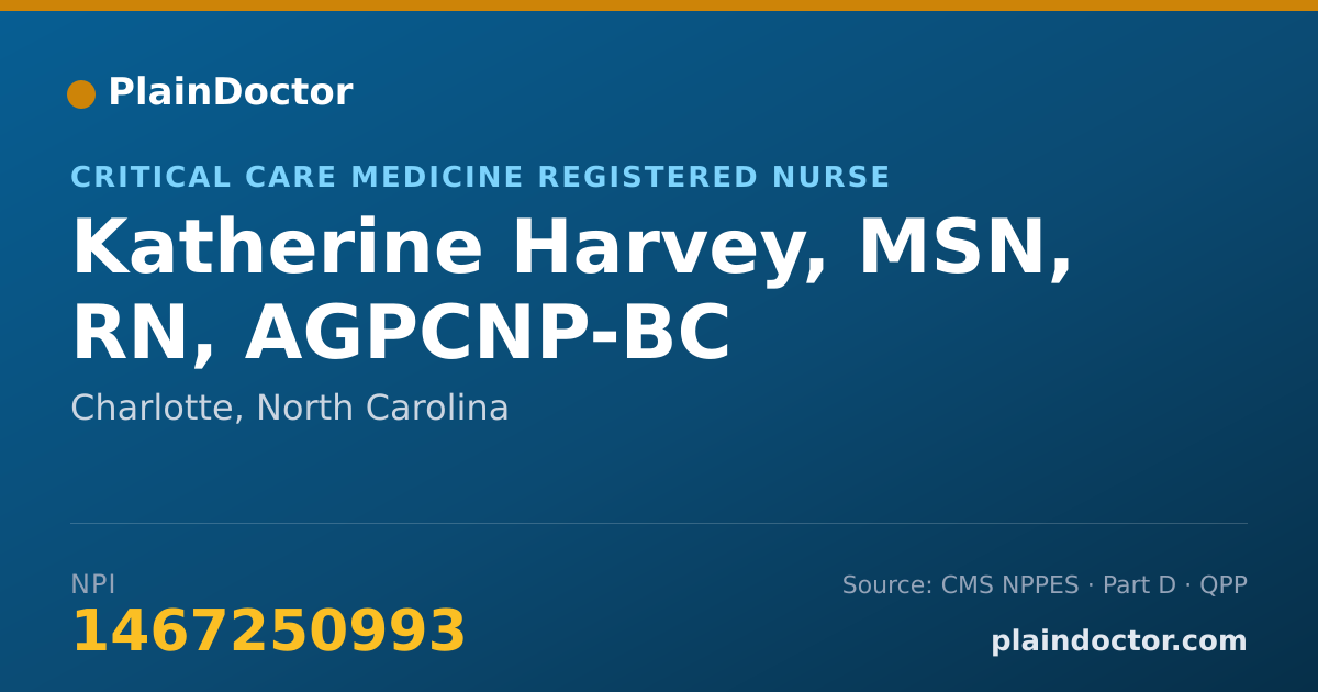 Shareable card for Katherine Harvey, MSN, RN, AGPCNP-BC - Critical Care Medicine Registered Nurse, Charlotte, NC